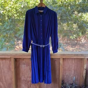 Schrader Sport Custom Casuals 80's Era Women's Vintage Blue Pleated Dress Size M